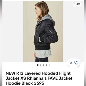 R13 Black Layered Hooded Flight Jacket
